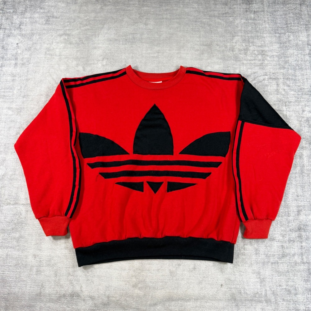 Vintage Adidas Sweatshirt Mens Large Red Big Trefoil Logo 90s Striped Crewneck
